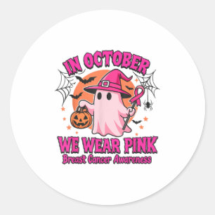 In October We Wear Pink Breast Cancer Awareness Ha Classic Round Sticker