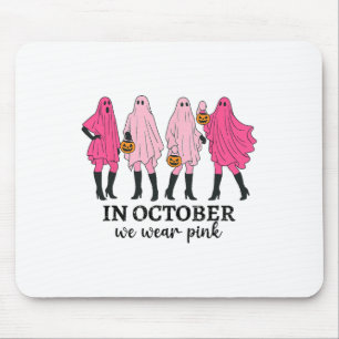 In October We Wear Pink Breast Cancer Funny Ghost Mouse Mat