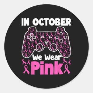 In October We Wear Pink Breast Cancer Gaming Kids Classic Round Sticker