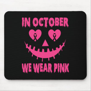 In October We Wear Pink Breast Cancer Halloween Pu Mouse Mat