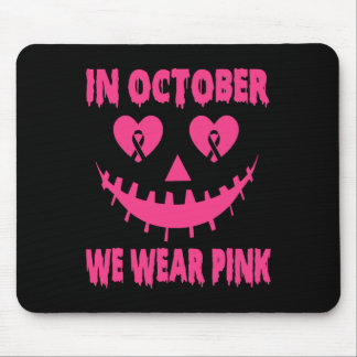In October We Wear Pink Breast Cancer Halloween Pu Mouse Mat