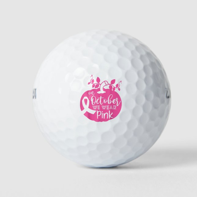 In October We Wear Pink Breast Cancer Pumpkin Hall Golf Balls (Front)