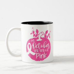In October We Wear Pink Breast Cancer Pumpkin Hall Two-Tone Coffee Mug