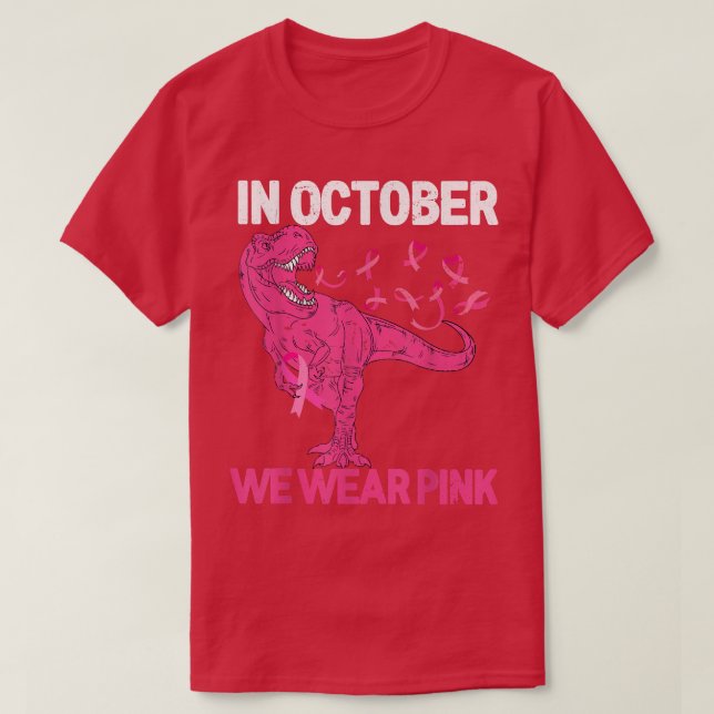 In October We Wear Pink Breast Cancer Tre Dino Kid T-Shirt (Design Front)