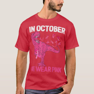 In October We Wear Pink Breast Cancer Tre Dino Kid T-Shirt