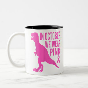 In October We Wear Pink Breast Cancer Trex Dino Ki Two-Tone Coffee Mug