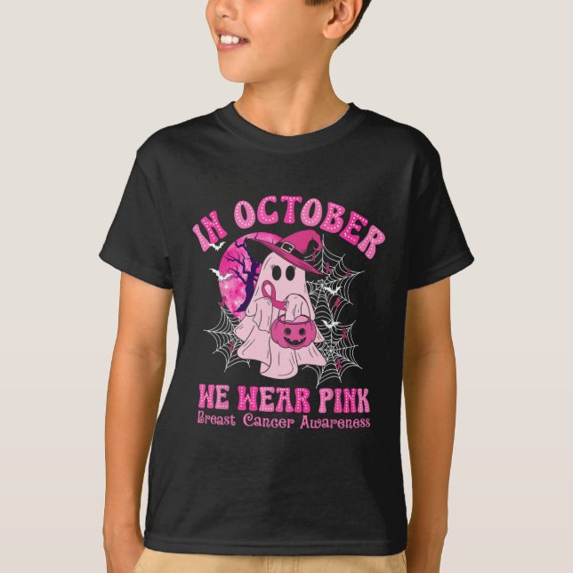 In October We Wear Pink Breast Cancer Women Ghost  T-Shirt (Front)
