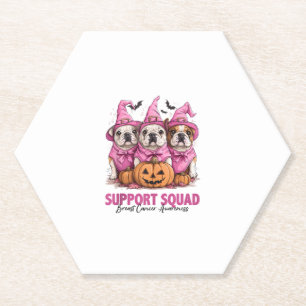 In October We Wear Pink Bulldog Halloween Breast C Paper Coaster