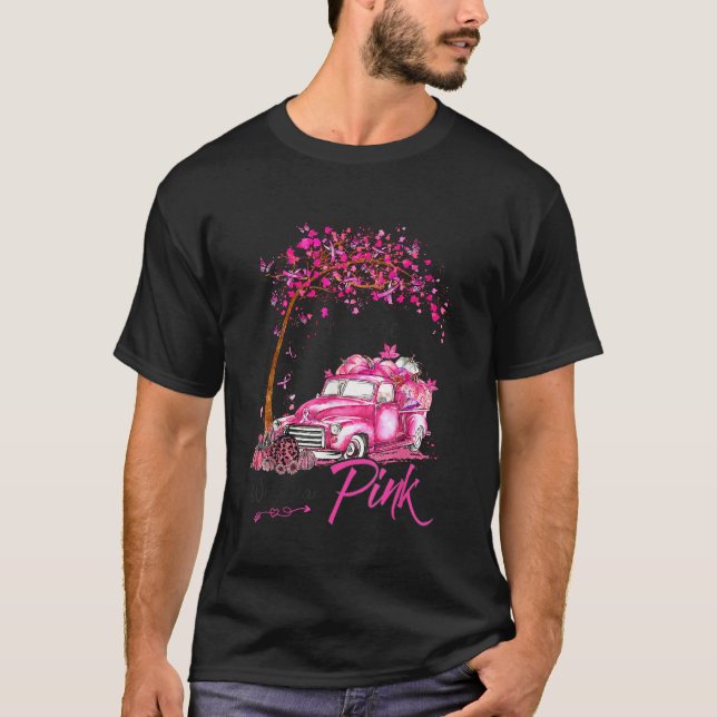 In October We Wear Pink Car Pumpkin Breast Cancer  T-Shirt (Front)