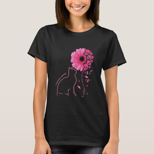 In October We Wear Pink Cat Breast Cancer T-Shirt (Front)