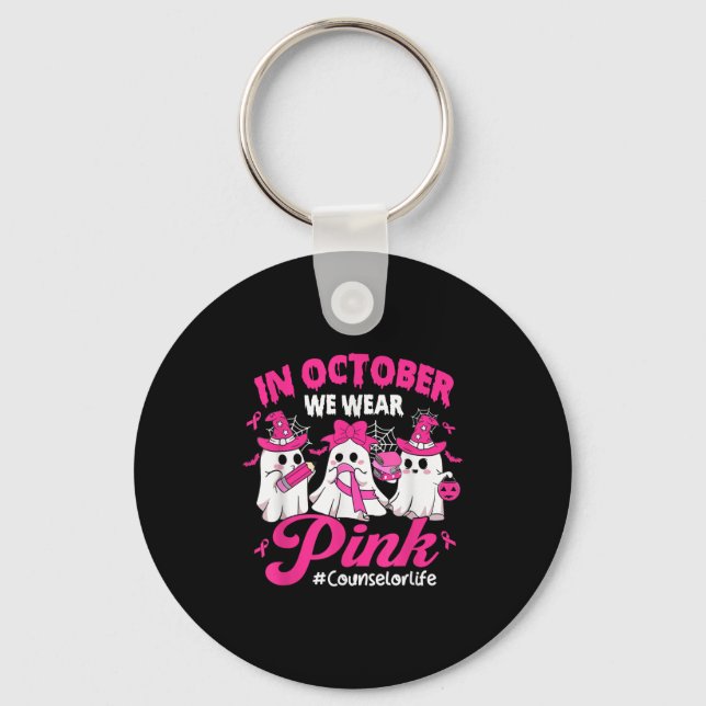 In October We Wear Pink Counsellor Life Breast Can Key Ring (Front)