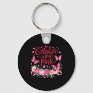 In October We Wear Pink Cute Butterfly Blooms Wome Key Ring