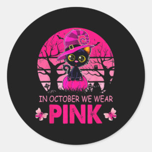 In October We Wear Pink Cute Cat Breast Cancer Awa Classic Round Sticker