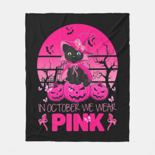 In October We Wear Pink Cute Cat Halloween Breast Fleece Blanket