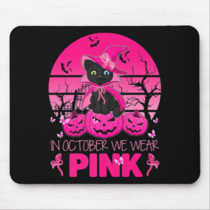 In October We Wear Pink Cute Cat Halloween Breast Mouse Mat