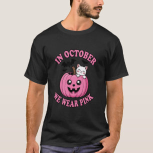 in October We Wear Pink Cute Cat Pumpkin T-Shirt