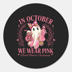 In October We Wear Pink Cute Ghost Halloween Breas Classic Round Sticker