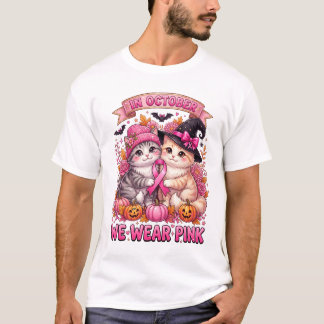 In October We Wear Pink Cute Kittens Breast Cancer T-Shirt