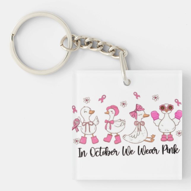 In October We Wear Pink Duck Design 🎀🦆💗 Key Ring (Front)
