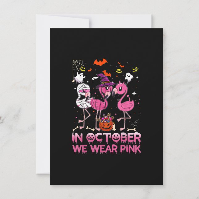 In October We Wear Pink Flamingo Halloween Breast  Invitation (Front)