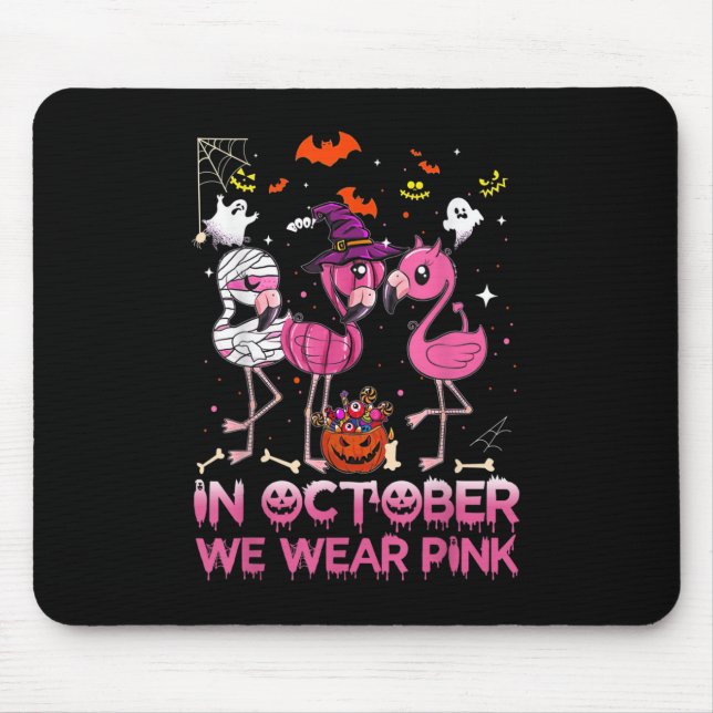 In October We Wear Pink Flamingo Halloween Breast  Mouse Mat (Front)