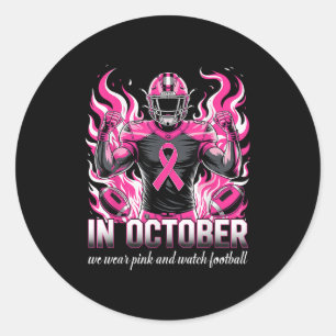In October We Wear Pink Football Breast Cancer Awa Classic Round Sticker