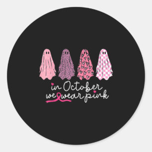 In October We Wear Pink Ghost Boo Halloween Breast Classic Round Sticker