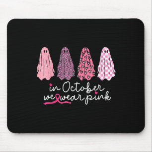 In October We Wear Pink Ghost Boo Halloween Breast Mouse Mat