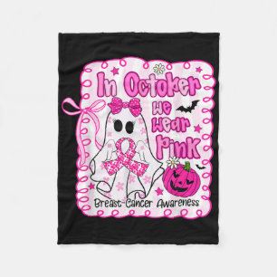 In October We Wear Pink Ghost Breast Cancer Awaren Fleece Blanket