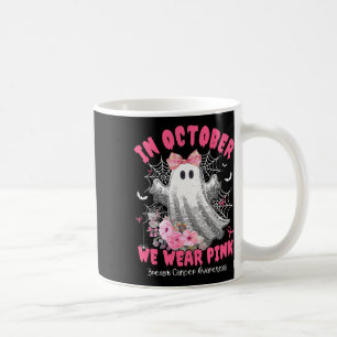 In October We Wear Pink Ghost Breast Cancer Hallow Coffee Mug