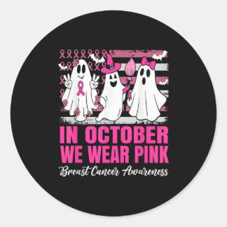 In October We Wear Pink Ghost Flag Breast Cancer A Classic Round Sticker