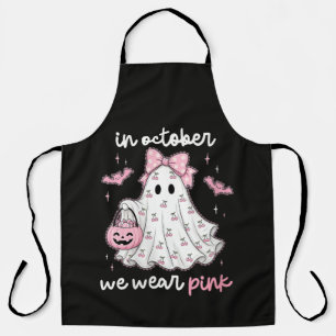 in October We Wear Pink Ghost Halloween Apron