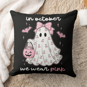in October We Wear Pink Ghost Halloween Cushion