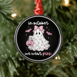 in October We Wear Pink Ghost Halloween Metal Tree Decoration