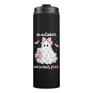 in October We Wear Pink Ghost Halloween Thermal Tumbler
