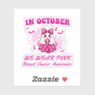 In October We Wear Pink Ghost Witch Breast Cancer 