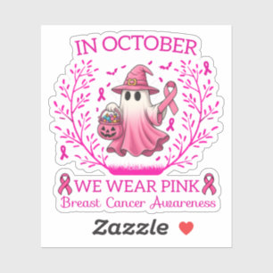 In October We Wear Pink Ghost Witch Breast Cancer 