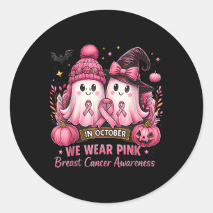 In October We Wear Pink Ghost Witch Breast Cancer Classic Round Sticker