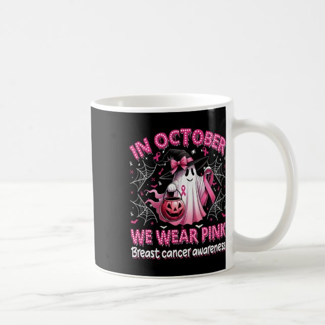 In October We Wear Pink Ghost Witch Breast Cancer  Coffee Mug (Right)