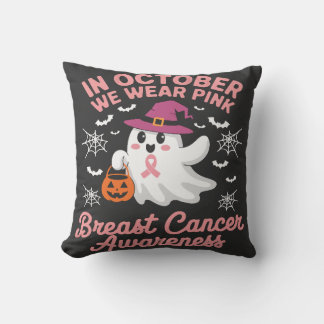 In October We Wear Pink Ghost Witch Breast Cancer  Cushion