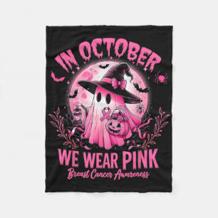In October We Wear Pink Ghost Witch Breast Cancer Fleece Blanket