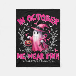 In October We Wear Pink Ghost Witch Breast Cancer  Fleece Blanket