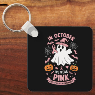 In October We Wear Pink Ghost Witch Breast Cancer  Key Ring