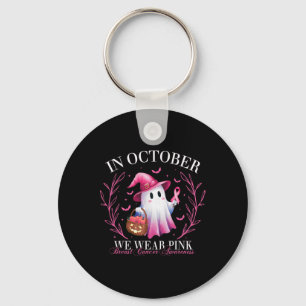 In October We Wear Pink Ghost Witch Breast Cancer Key Ring