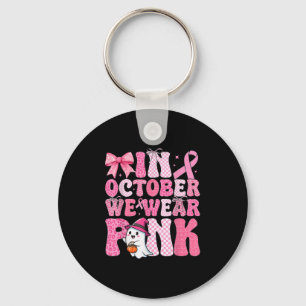 In October We Wear Pink Ghost Witch Breast Cancer Key Ring