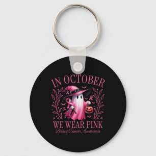 In October We Wear Pink Ghost Witch Breast Cancer Key Ring