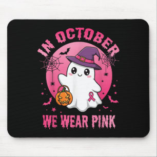 In October We Wear Pink Ghost Witch Breast Cancer Mouse Mat