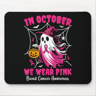 In October We Wear Pink Ghost Witch Breast Cancer Mouse Mat