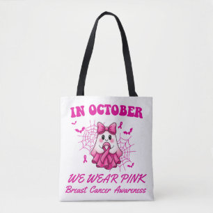 In October We Wear Pink Ghost Witch Breast Cancer  Tote Bag
