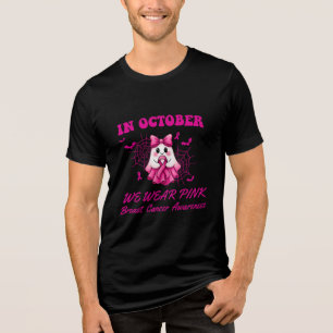 In October We Wear Pink Ghost Witch Breast Cancer  Tri-Blend Shirt